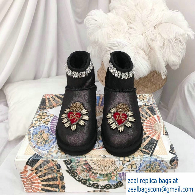 Dolce  &  Gabbana Heel 3cm Ankle Boots Black Crystals 03 2018